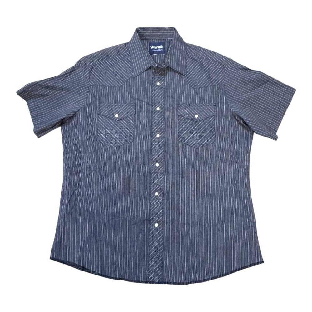 Wrangler Western Striped Short Sleeve Shirt Pinstripe Pearl Snap Cowboy Grunge L - Picture 1 of 4